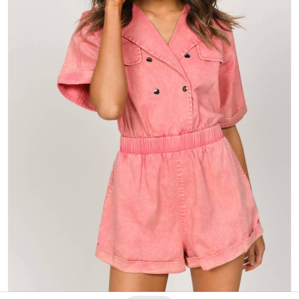 Tobi Pink Acid Wash Utility Romper NWT Med